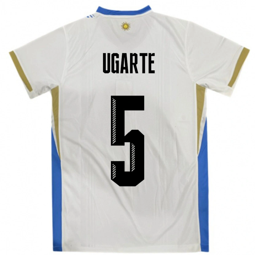 Danxen Barn Uruguay Manuel Ugarte #5 Hvit Blå Bortetrøye Drakt Trøye 24-26 Skjorter T-Skjorte