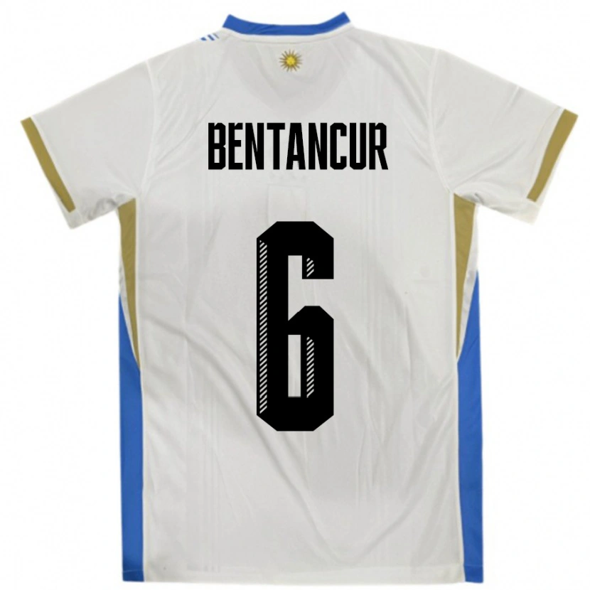 Danxen Barn Uruguay Rodrigo Bentancur #6 Hvit Blå Bortetrøye Drakt Trøye 24-26 Skjorter T-Skjorte