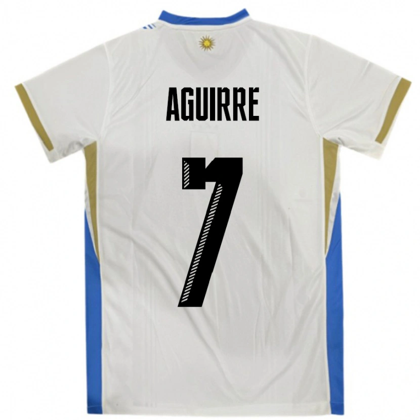 Danxen Barn Uruguay Rodrigo Aguirre #7 Hvit Blå Bortetrøye Drakt Trøye 24-26 Skjorter T-Skjorte