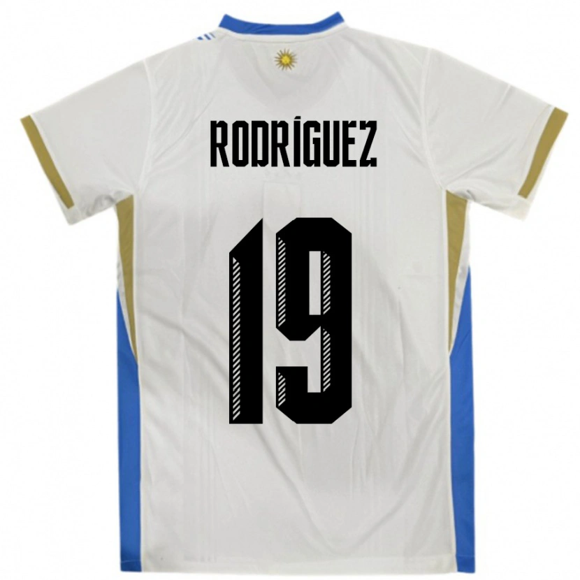Danxen Barn Uruguay Luciano Rodríguez #19 Hvit Blå Bortetrøye Drakt Trøye 24-26 Skjorter T-Skjorte