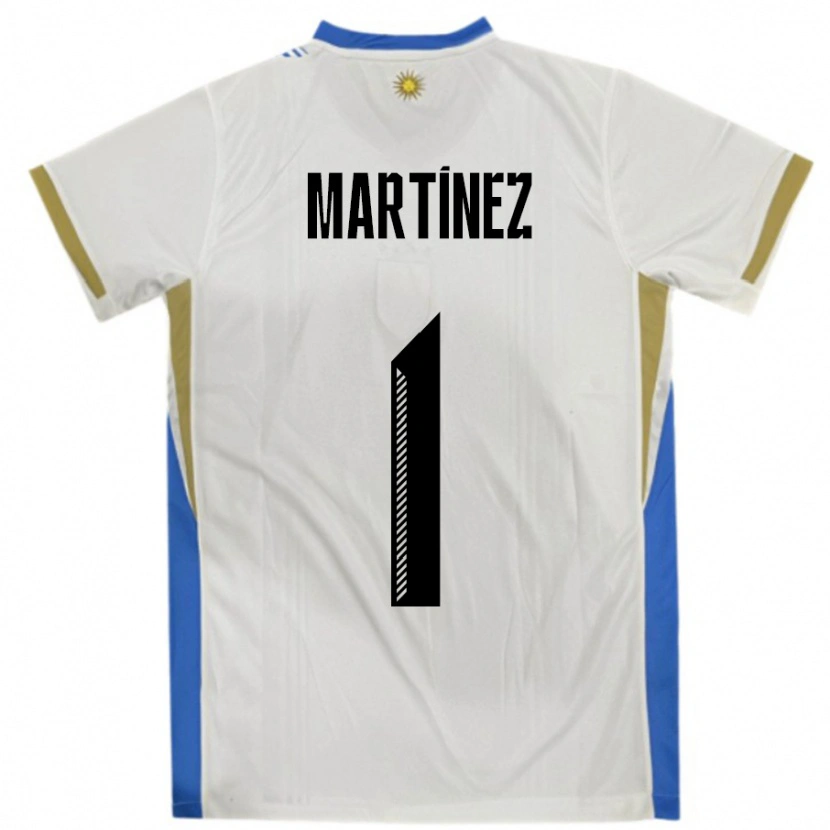 Danxen Barn Uruguay Kevin Martínez #1 Hvit Blå Bortetrøye Drakt Trøye 24-26 Skjorter T-Skjorte