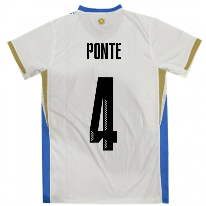 Danxen Barn Uruguay Mateo Ponte #4 Hvit Blå Bortetrøye Drakt Trøye 24-26 Skjorter T-Skjorte