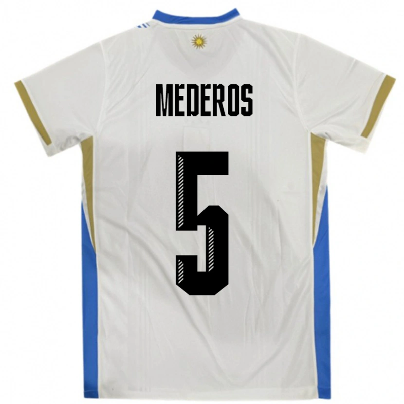 Danxen Barn Uruguay Rodrigo Mederos #5 Hvit Blå Bortetrøye Drakt Trøye 24-26 Skjorter T-Skjorte