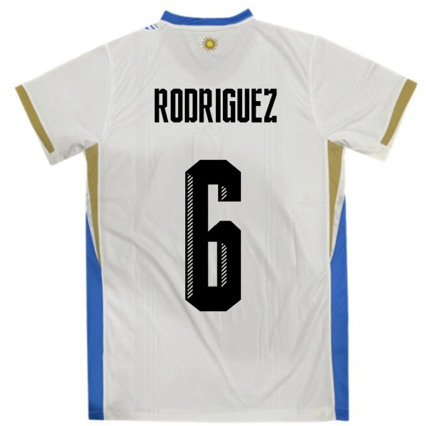 Danxen Barn Uruguay Valentín Rodríguez #6 Hvit Blå Bortetrøye Drakt Trøye 24-26 Skjorter T-Skjorte