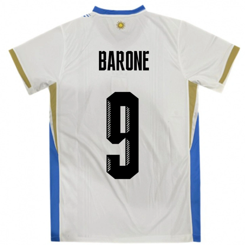 Danxen Barn Uruguay Faustino Barone #9 Hvit Blå Bortetrøye Drakt Trøye 24-26 Skjorter T-Skjorte