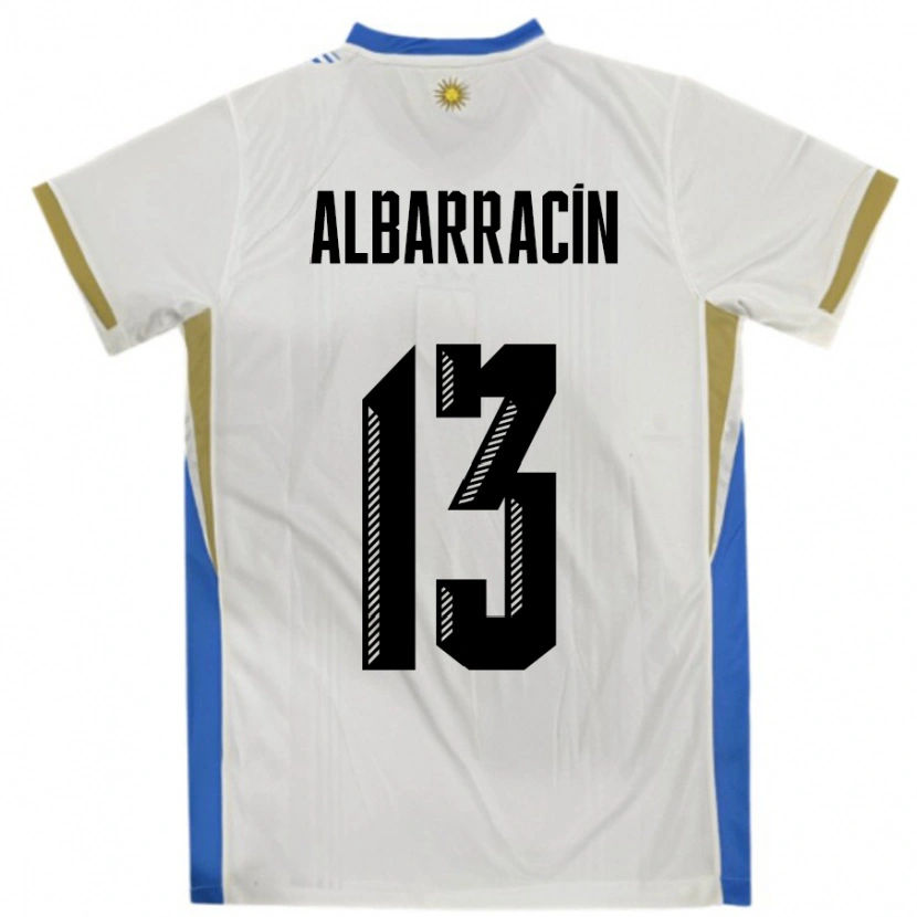 Danxen Barn Uruguay Agustín Albarracín #13 Hvit Blå Bortetrøye Drakt Trøye 24-26 Skjorter T-Skjorte