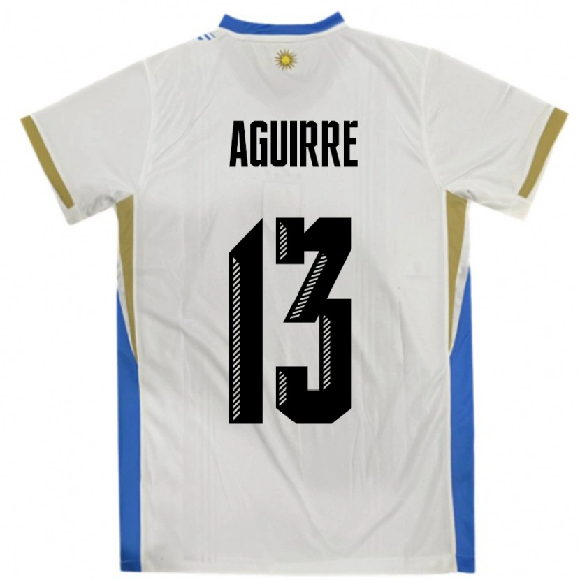Danxen Barn Uruguay Joaquin Aguirre #13 Hvit Blå Bortetrøye Drakt Trøye 24-26 Skjorter T-Skjorte