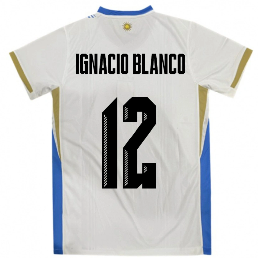 Danxen Barn Uruguay Juan Ignacio Blanco #12 Hvit Blå Bortetrøye Drakt Trøye 24-26 Skjorter T-Skjorte