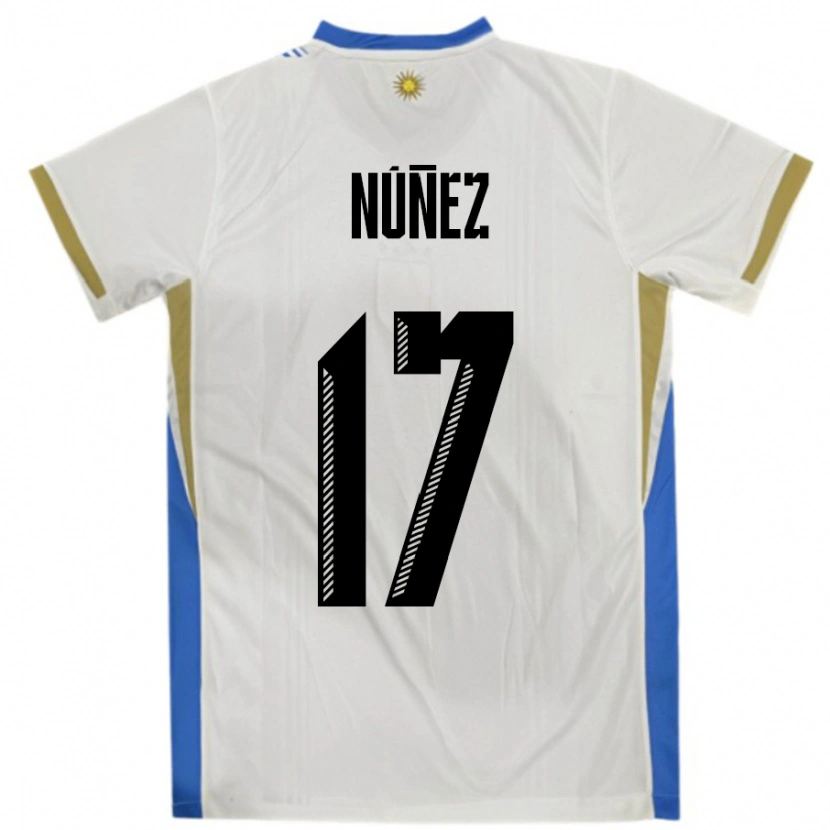 Danxen Barn Uruguay Facundo Nunez #17 Hvit Blå Bortetrøye Drakt Trøye 24-26 Skjorter T-Skjorte