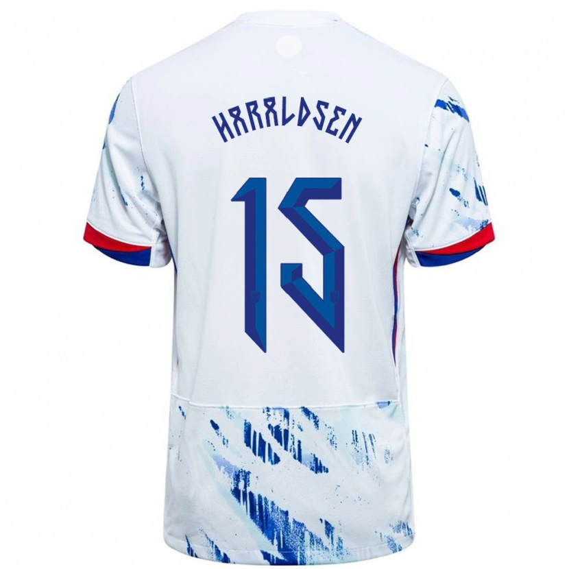 Danxen Barn Norge Henrik Haraldsen #15 Hvit Blå Bortetrøye Drakt Trøye 24-26 Skjorter T-Skjorte