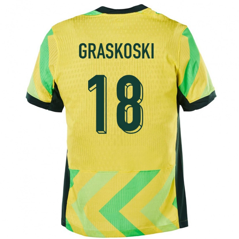 Danxen Mann Australia Daniel Graskoski #18 Gyllen Hjemmetrøye Drakt Trøye 24-26 Skjorter T-Skjorte