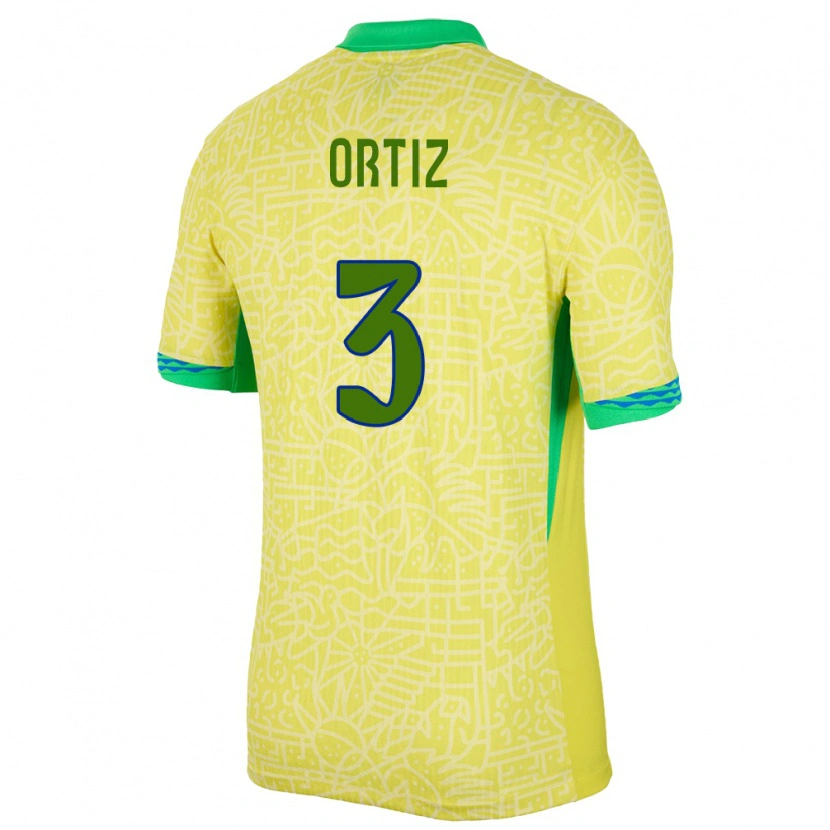 Danxen Mann Brasil Léo Ortiz #3 Gul Hjemmetrøye Drakt Trøye 24-26 Skjorter T-Skjorte