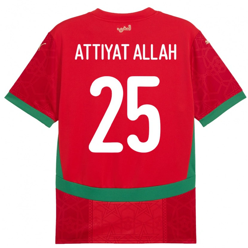 Danxen Mann Marokko Yahia Attiyat Allah #25 Rød Hjemmetrøye Drakt Trøye 24-26 Skjorter T-Skjorte