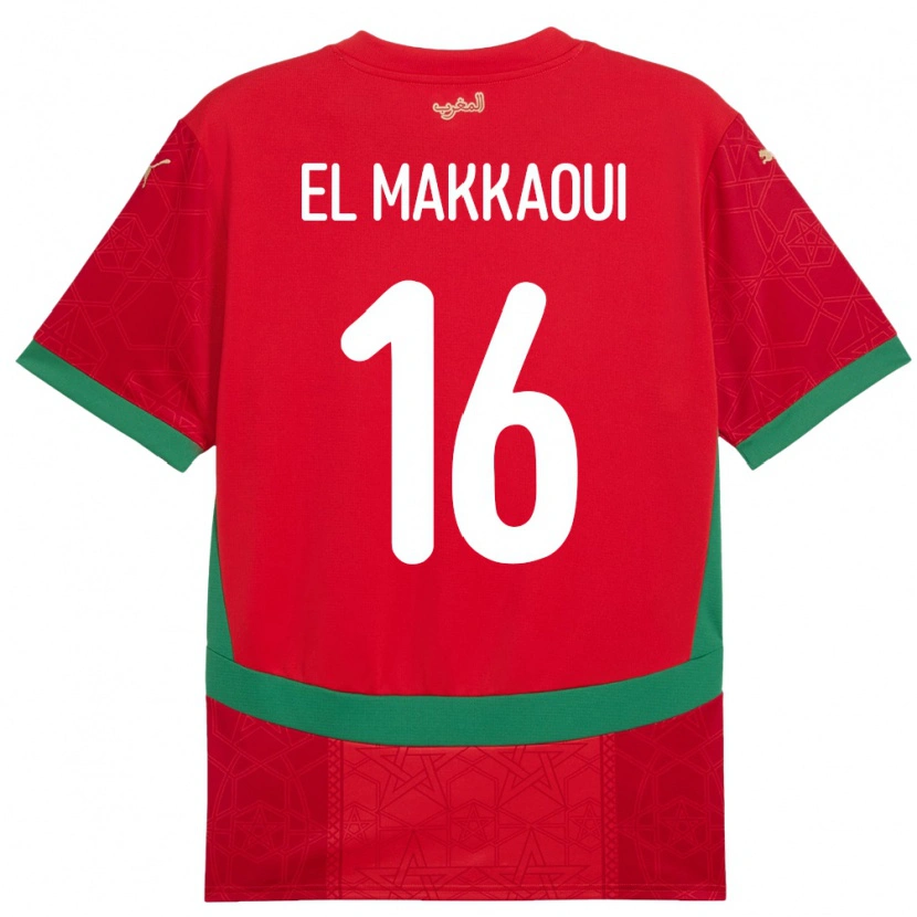 Danxen Mann Marokko Anas El Makkaoui #16 Rød Hjemmetrøye Drakt Trøye 24-26 Skjorter T-Skjorte