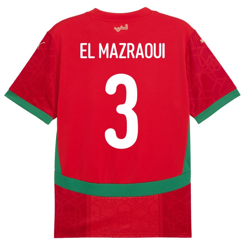 Danxen Mann Marokko Noussair El Mazraoui #3 Rød Hjemmetrøye Drakt Trøye 24-26 Skjorter T-Skjorte