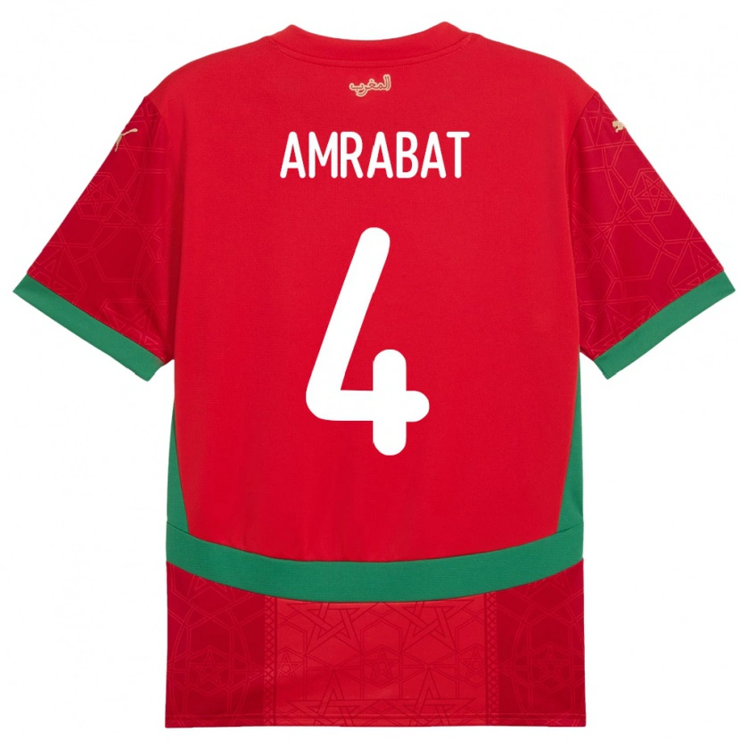 Danxen Mann Marokko Soufiane Amrabat #4 Rød Hjemmetrøye Drakt Trøye 24-26 Skjorter T-Skjorte