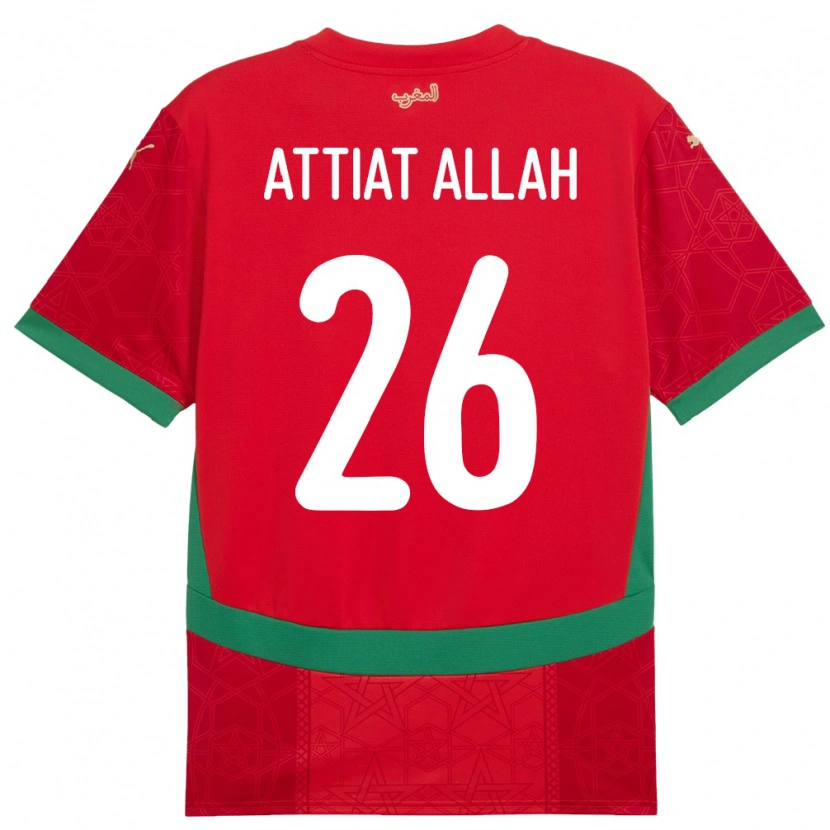 Danxen Mann Marokko Yahia Attiat-Allah #26 Rød Hjemmetrøye Drakt Trøye 24-26 Skjorter T-Skjorte