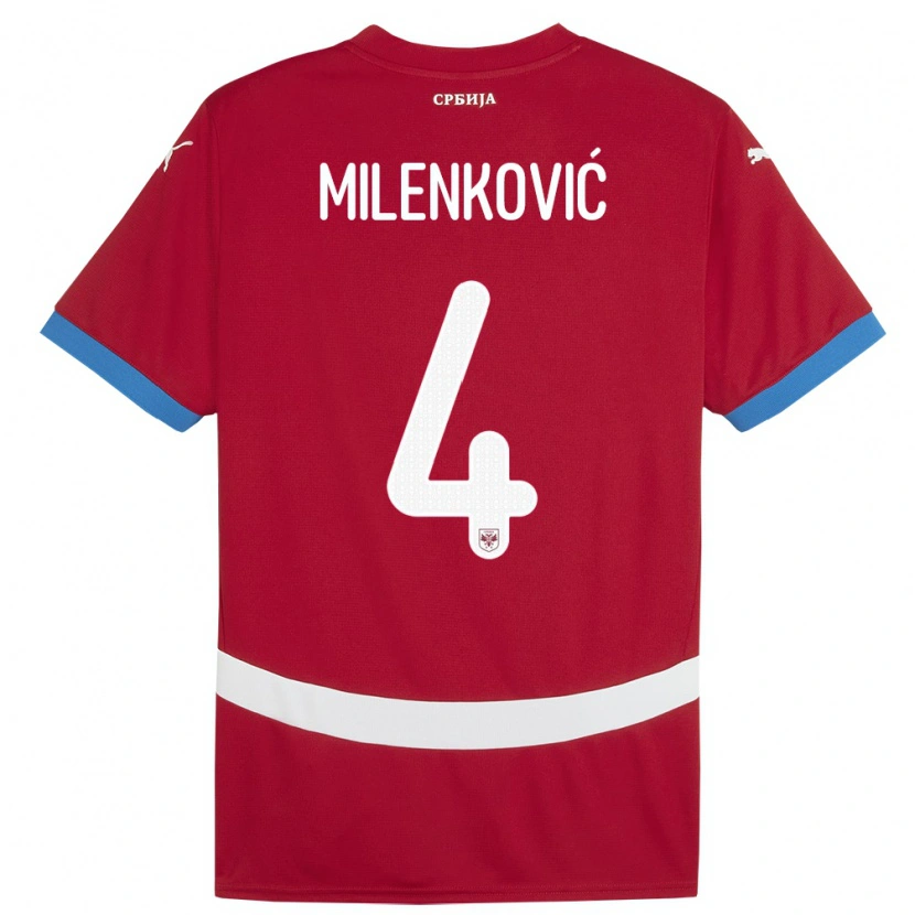 Danxen Mann Serbia Nikola Milenković #4 Rød Hjemmetrøye Drakt Trøye 24-26 Skjorter T-Skjorte