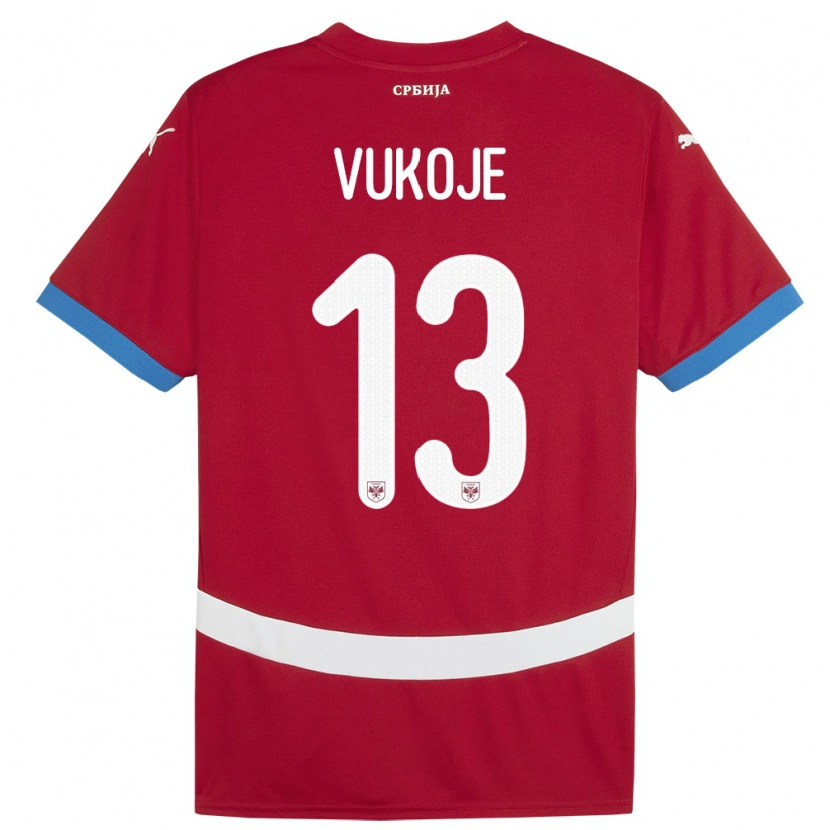 Danxen Mann Serbia Luka Vukoje #13 Rød Hjemmetrøye Drakt Trøye 24-26 Skjorter T-Skjorte