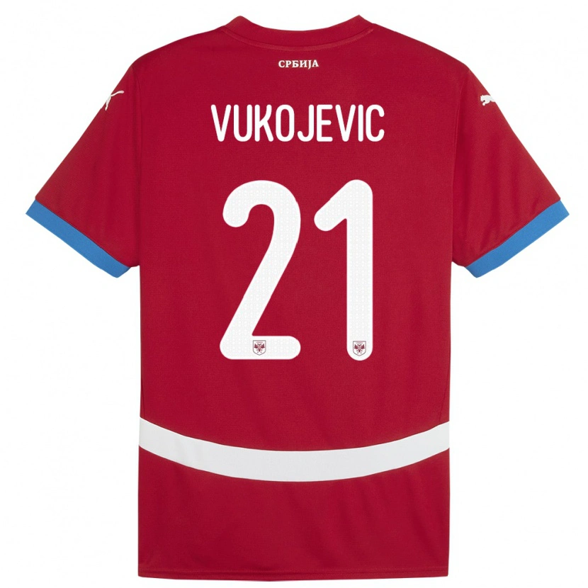Danxen Mann Serbia Veljko Vukojevic #21 Rød Hjemmetrøye Drakt Trøye 24-26 Skjorter T-Skjorte