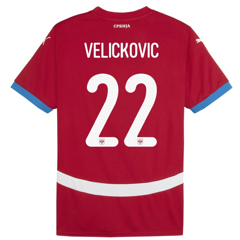 Danxen Mann Serbia Marko Velickovic #22 Rød Hjemmetrøye Drakt Trøye 24-26 Skjorter T-Skjorte