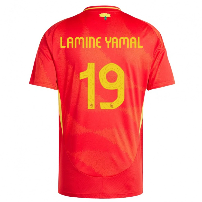 Danxen Mann Spania Lamine Yamal #19 Rød Hjemmetrøye Drakt Trøye 24-26 Skjorter T-Skjorte