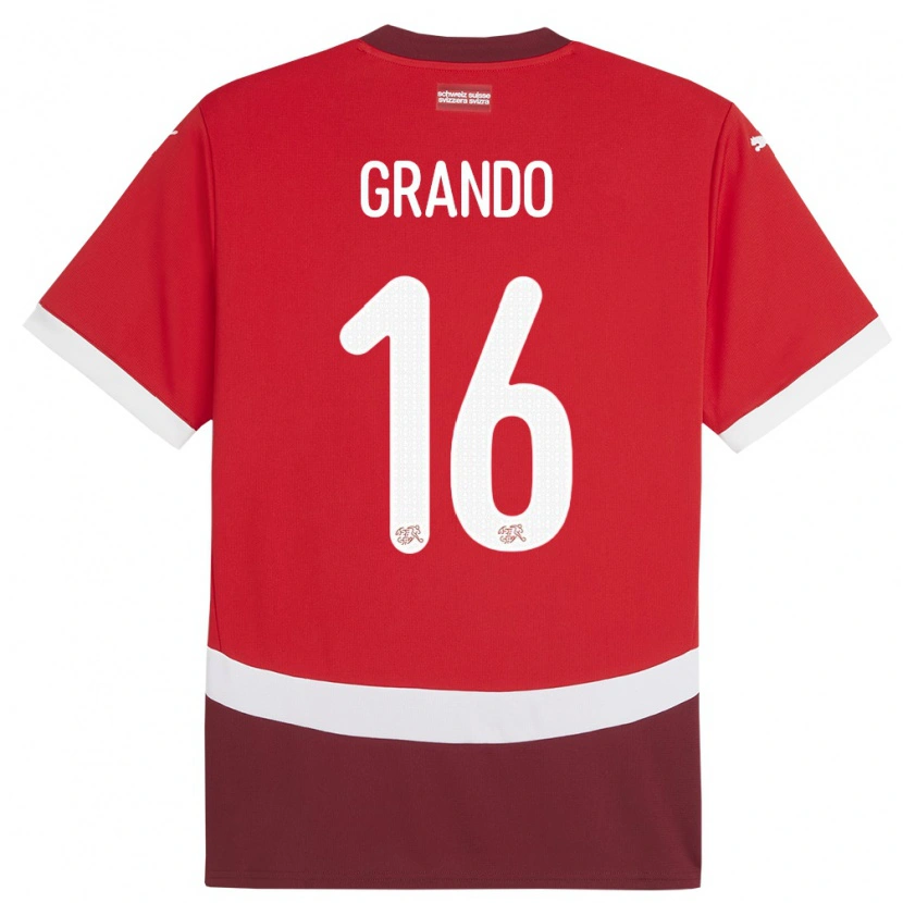 Danxen Mann Sveits Leon Grando #16 Rød Hjemmetrøye Drakt Trøye 24-26 Skjorter T-Skjorte