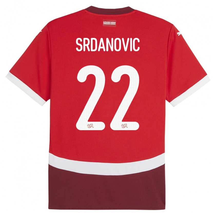 Danxen Mann Sveits Loun Srdanovic #22 Rød Hjemmetrøye Drakt Trøye 24-26 Skjorter T-Skjorte