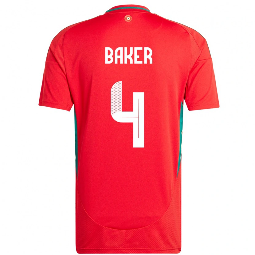 Danxen Mann Wales Matthew Baker #4 Rød Hjemmetrøye Drakt Trøye 24-26 Skjorter T-Skjorte