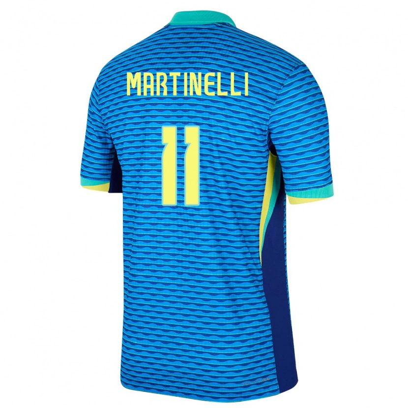 Danxen Mann Brasil Gabriel Martinelli #11 Blå Bortetrøye Drakt Trøye 24-26 Skjorter T-Skjorte