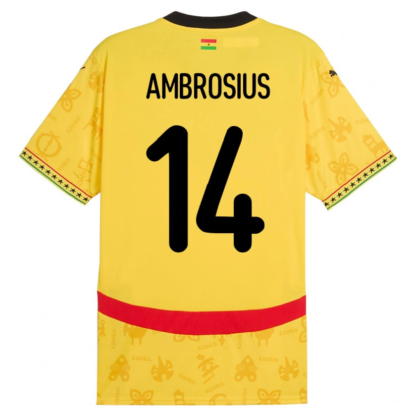 Danxen Mann Ghana Stephan Ambrosius #14 Gul Bortetrøye Drakt Trøye 24-26 Skjorter T-Skjorte