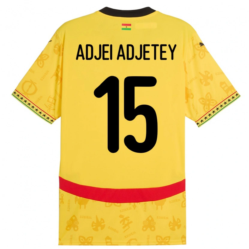 Danxen Mann Ghana Jonas Adjei Adjetey #15 Gul Bortetrøye Drakt Trøye 24-26 Skjorter T-Skjorte