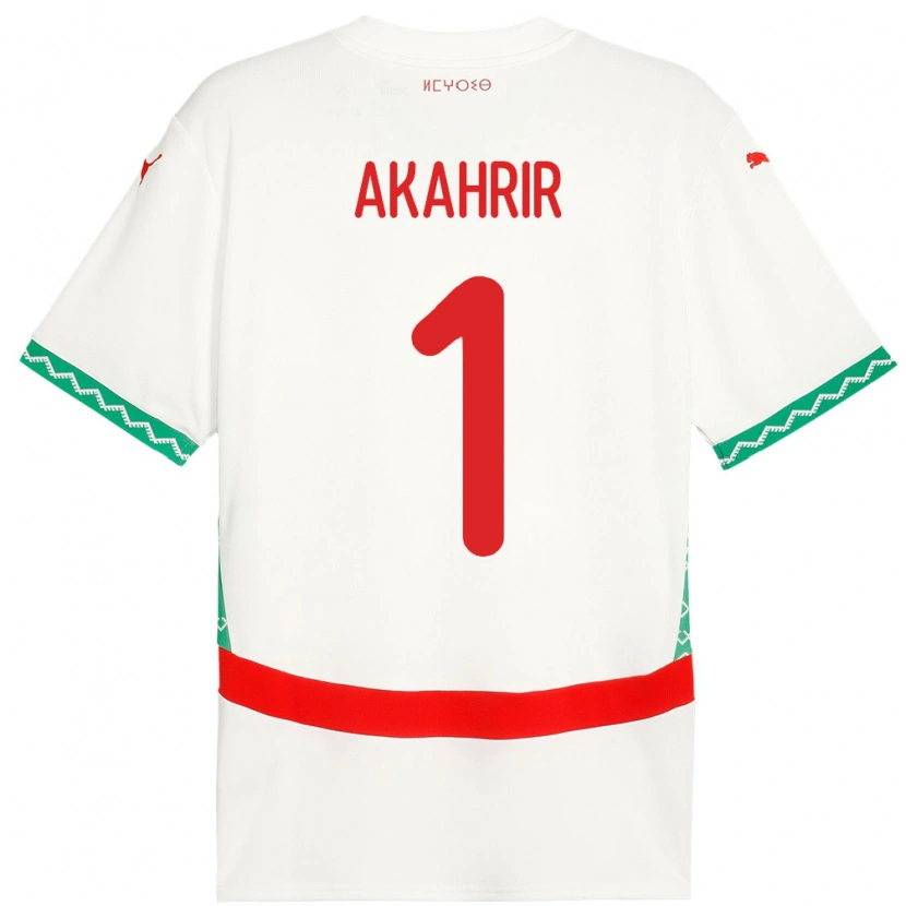 Danxen Mann Marokko Mohamed Akahrir #1 Hvit Bortetrøye Drakt Trøye 24-26 Skjorter T-Skjorte