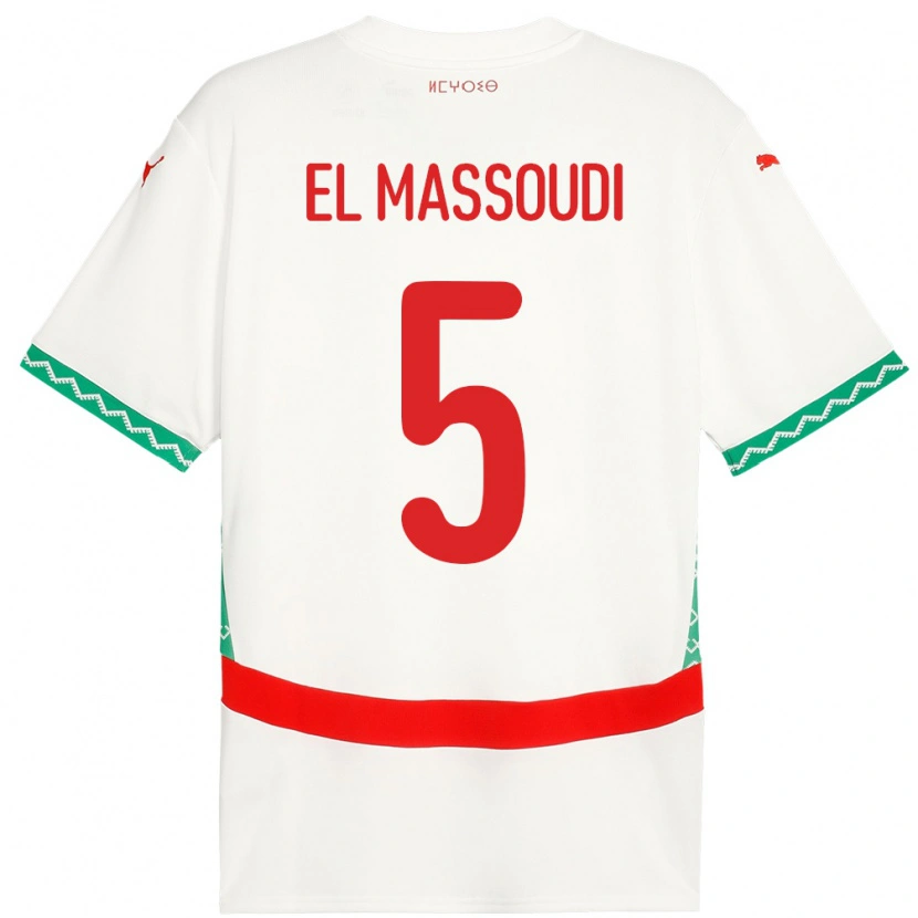 Danxen Mann Marokko Nassim El Massoudi #5 Hvit Bortetrøye Drakt Trøye 24-26 Skjorter T-Skjorte