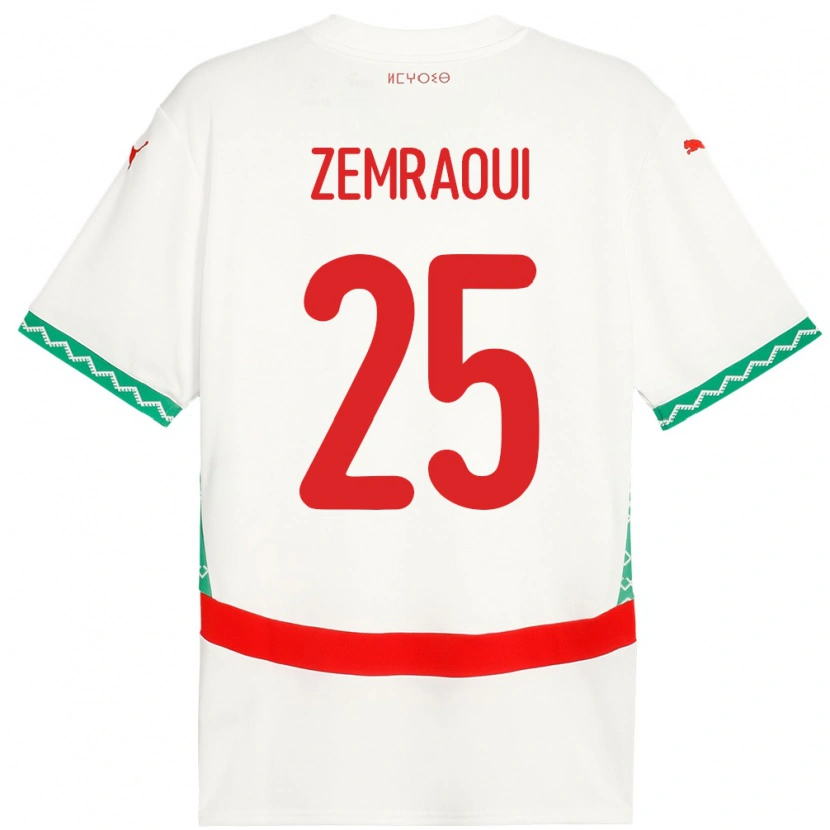 Danxen Mann Marokko Oussama Zemraoui #25 Hvit Bortetrøye Drakt Trøye 24-26 Skjorter T-Skjorte