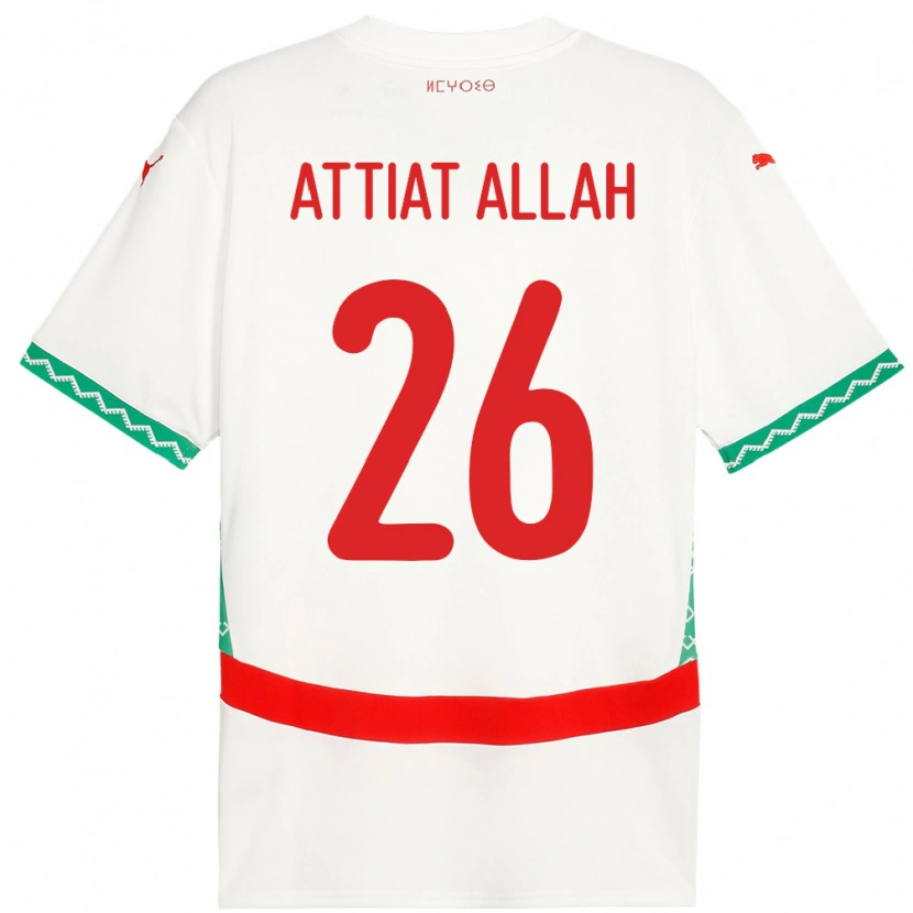 Danxen Mann Marokko Yahia Attiat-Allah #26 Hvit Bortetrøye Drakt Trøye 24-26 Skjorter T-Skjorte