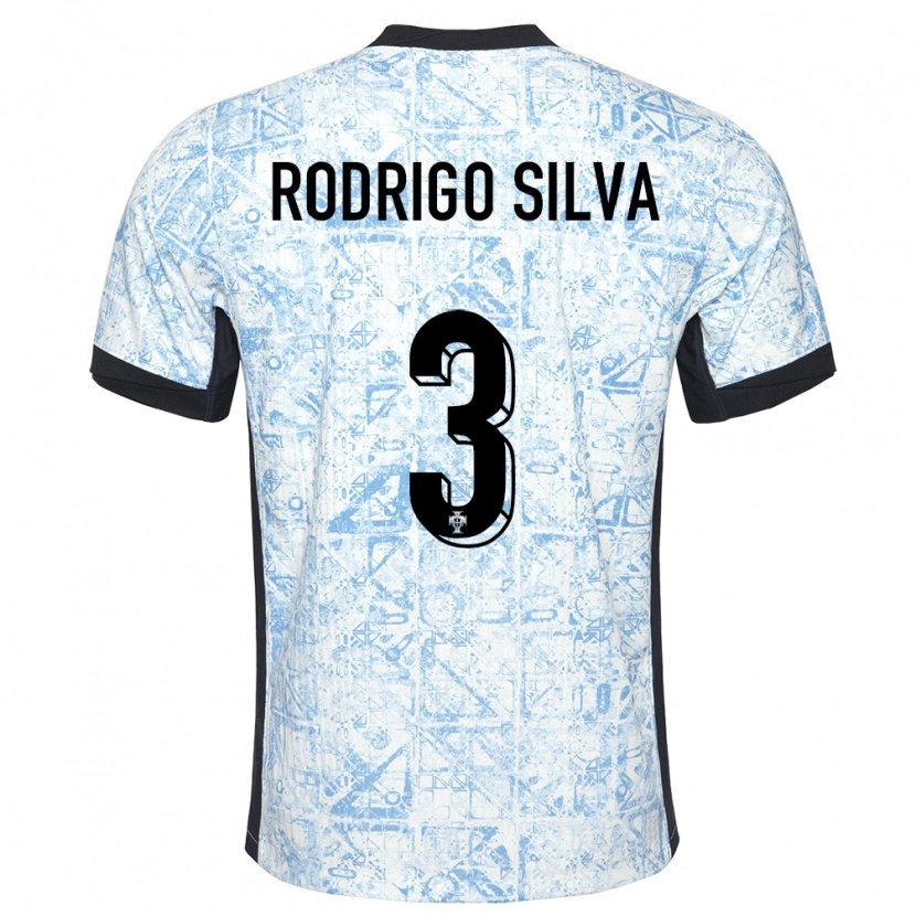 Danxen Mann Portugal Rodrigo Silva #3 Kremblå Bortetrøye Drakt Trøye 24-26 Skjorter T-Skjorte