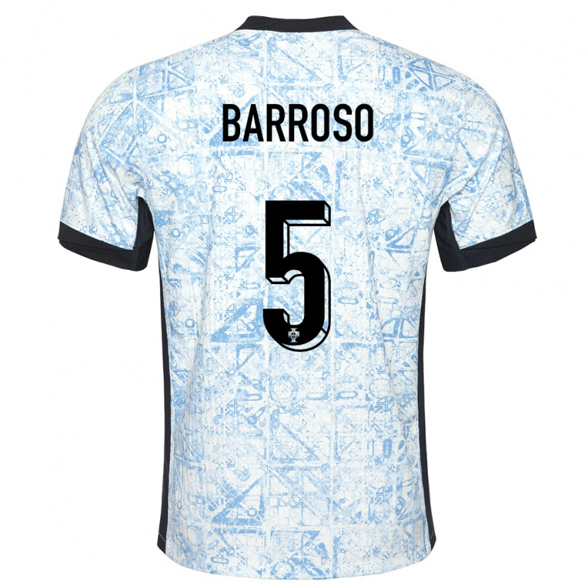 Danxen Mann Portugal Leonardo Barroso #5 Kremblå Bortetrøye Drakt Trøye 24-26 Skjorter T-Skjorte