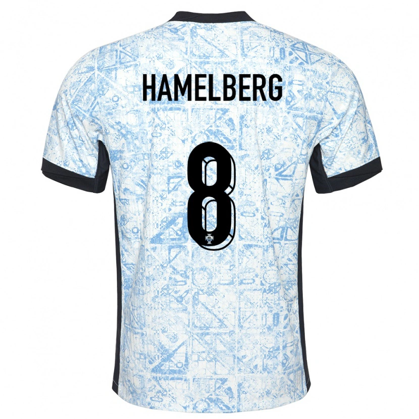 Danxen Mann Portugal Eric Hamelberg #8 Kremblå Bortetrøye Drakt Trøye 24-26 Skjorter T-Skjorte