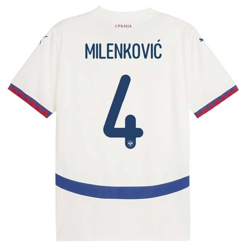 Danxen Mann Serbia Nikola Milenković #4 Hvit Bortetrøye Drakt Trøye 24-26 Skjorter T-Skjorte