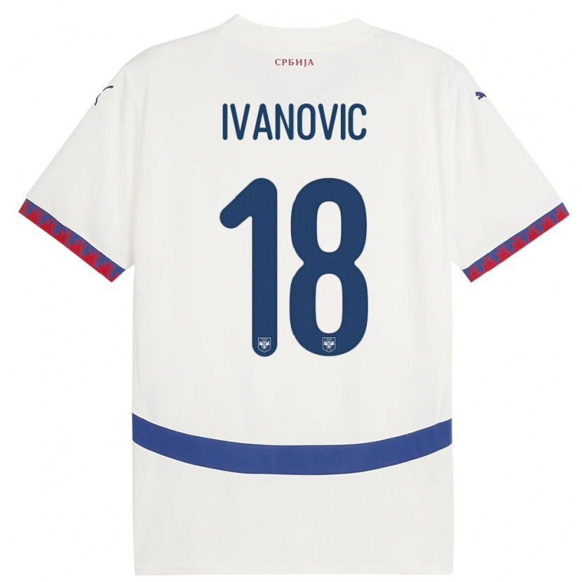Danxen Mann Serbia Mihailo Ivanovic #18 Hvit Bortetrøye Drakt Trøye 24-26 Skjorter T-Skjorte