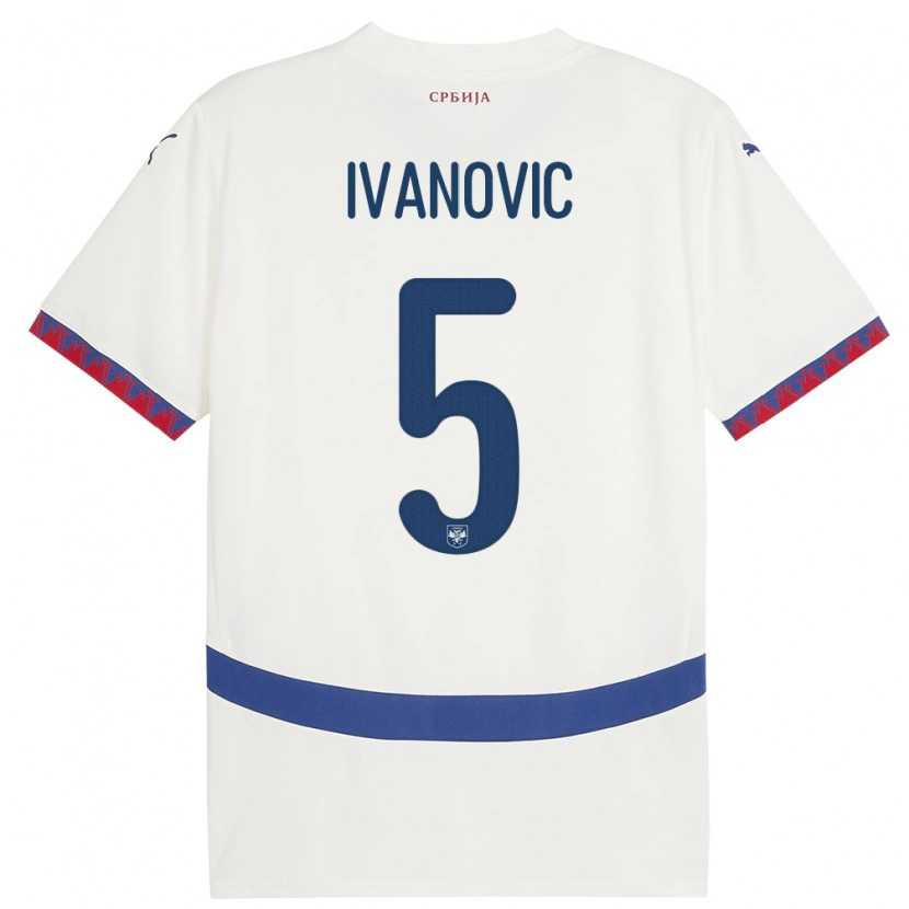 Danxen Mann Serbia Mijat Ivanovic #5 Hvit Bortetrøye Drakt Trøye 24-26 Skjorter T-Skjorte