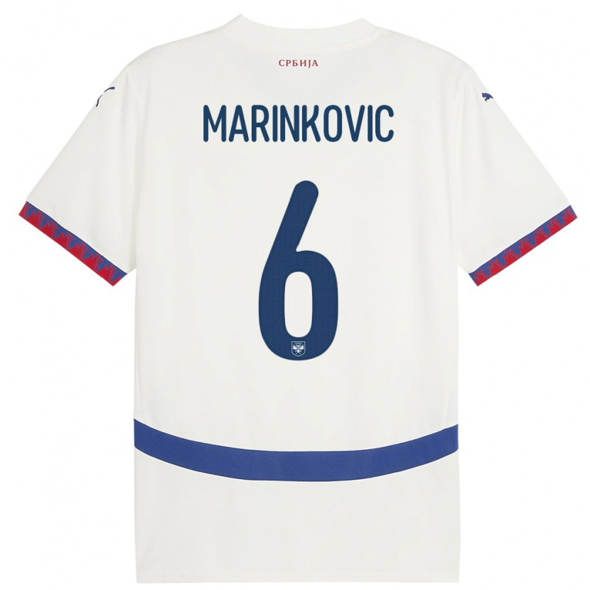 Danxen Mann Serbia Vojin Marinkovic #6 Hvit Bortetrøye Drakt Trøye 24-26 Skjorter T-Skjorte