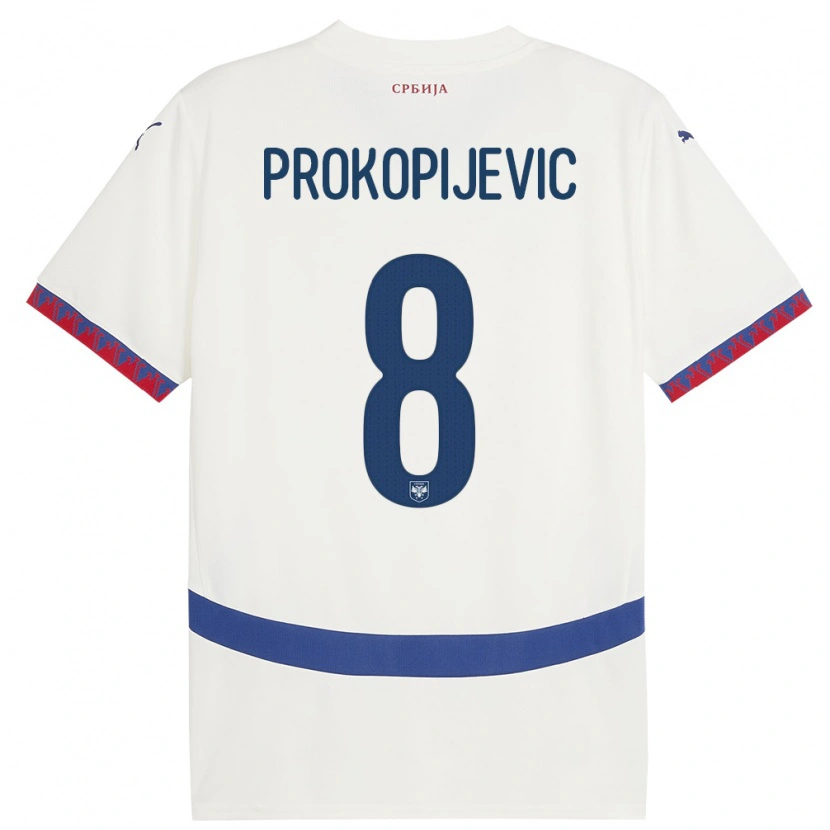 Danxen Mann Serbia Mateja Prokopijevic #8 Hvit Bortetrøye Drakt Trøye 24-26 Skjorter T-Skjorte