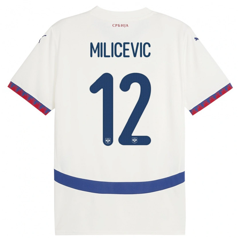 Danxen Mann Serbia Marko Milicevic #12 Hvit Bortetrøye Drakt Trøye 24-26 Skjorter T-Skjorte