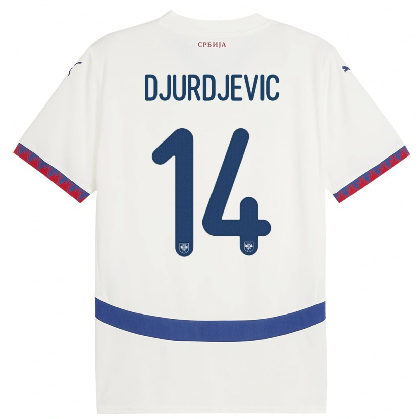 Danxen Mann Serbia Vukasin Djurdjevic #14 Hvit Bortetrøye Drakt Trøye 24-26 Skjorter T-Skjorte