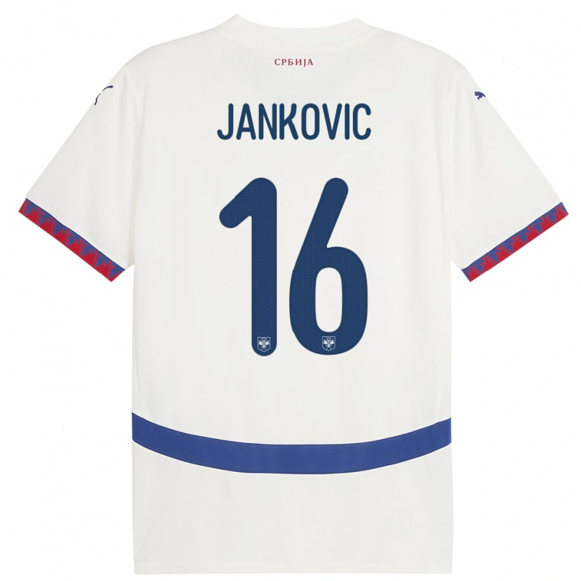 Danxen Mann Serbia Dimitrije Jankovic #16 Hvit Bortetrøye Drakt Trøye 24-26 Skjorter T-Skjorte