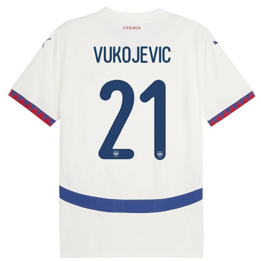 Danxen Mann Serbia Veljko Vukojevic #21 Hvit Bortetrøye Drakt Trøye 24-26 Skjorter T-Skjorte