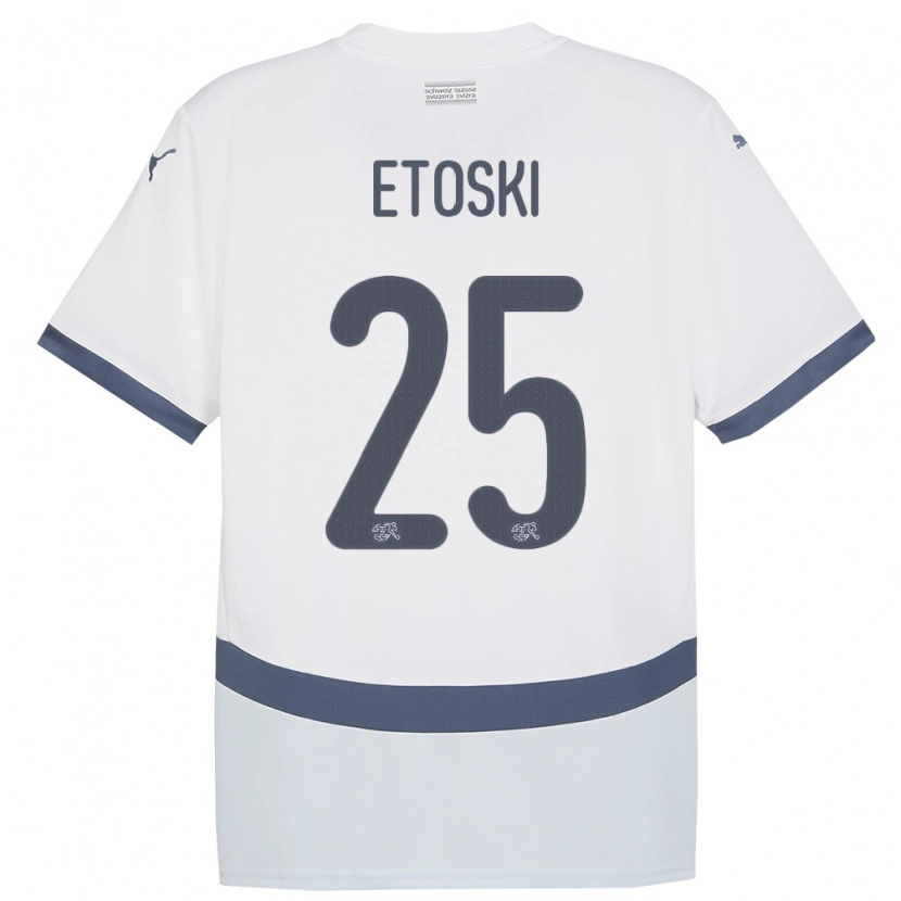 Danxen Mann Sveits Edin Etoski #25 Hvit Bortetrøye Drakt Trøye 24-26 Skjorter T-Skjorte