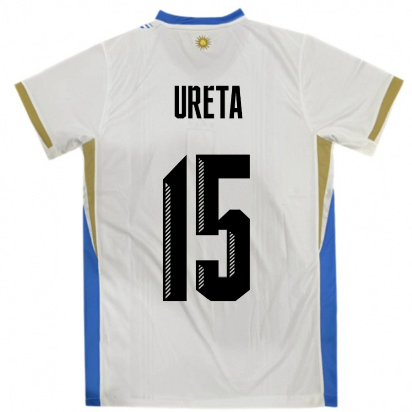 Danxen Mann Uruguay Mateo Ureta #15 Hvit Blå Bortetrøye Drakt Trøye 24-26 Skjorter T-Skjorte